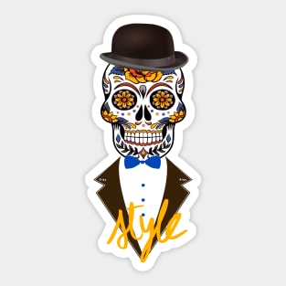 Catrina style skull with a suit and marking elegant style. Sticker